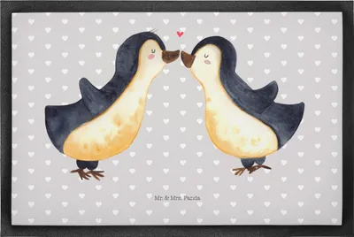 Produktbild von Mr. & Mrs. Panda Schmutzfangmatte Pinguin Liebe 50 x 75 cm - Grau Pastell - Geschenk, Hochzeitstag, Schmutzmatte, Love, Freundin, Sauberlaufmatte, fußmatte, Vertraut