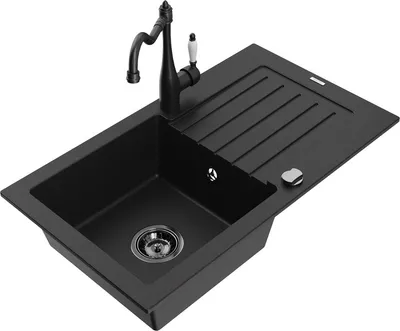 Produktbild von Mexen Pablo 1 Becken-Granitspüle mit Abtropffläche und Mischbatterie Carla, Schwarz - 6510-77-670700-70-B