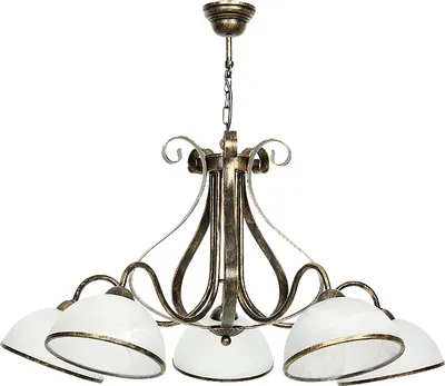 Produktbild von PendelleuchteRustikal "Antica" Messing Weiß Glas Metall 5-flammig Hängelampe Wohnzimmer Esstisch