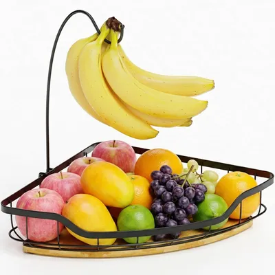 Produktbild von Obstschale Obstkorb Fruchtschale - Metall - Schwarz - Mit Bananenhalter und Bambusboden