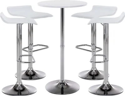 Produktbild von CLP Bartisch-Set Esberg I Runder Stehtisch Und 4X Barhocker Mit Kunstleder-Bezug weiß