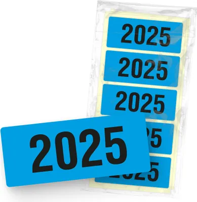 Produktbild von itenga 50x Jahresetiketten 2025 blau rechteckig 6 x 2,5 cm aus Haftpapier