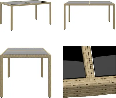 Produktbild von vidaXL Gartentisch 150x90x75 cm Hartglas und Poly Rattan Beige - Gartentisch - Gartentische - Garten-Esstisch - Outdoor Esstisch