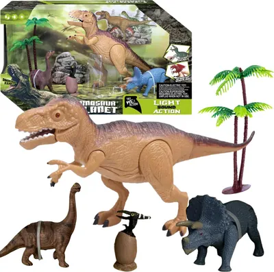 Produktbild von Set Mit 4 Dinosaurierfiguren, 2 Bäumen, Ton- Und Lichteffekten