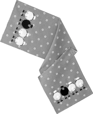 Produktbild von heimtexland ® Tischdecke Schwarzes Schaf Ostern Deko Tischwäsche mit Applikation bestickt Osterdeko gedeckter Tisch Tischdeko Typ885 Tischläufer 40x140 cm grau