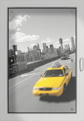 Produktbild von Wallario Lichtschutzbild, Dekorativer Sichtschutz Sonnenschutz 60 x 93 cm mit Motiv: New York Yellow Taxi II - Verdunklung ohne Bohren