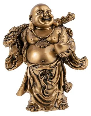 Lachende Boeddha Figur – Gold Harz 15,5 cm – Feng Shui Glücksbringer