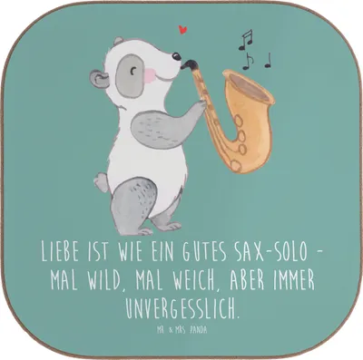Produktbild von Mr. & Mrs. Panda Untersetzer für Gläser Saxophon Liebe - Meeresbrise - Geschenk, Instrument, Musik, Solo, Tasse, Musiker, lernen, Holzuntersetzer, Tischuntersetzer, Blues