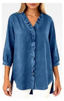 Produktbild von Damen Longbluse Tunika T-Shirt Lässiges Oversize Shirt mit V-Ausschnitt und Spitzen Crossover