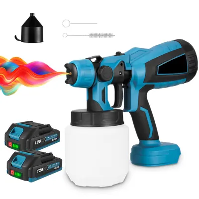 Zdjęcie produktu dla Akumulatorowy system natrysku farby, pistolet natryskowy Akumulatorowy natrysk farby o pojemności 1000 ml z 2 akumulatorami i ładowarką do ścian, mebli, ogrodzeń