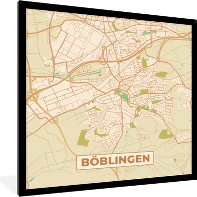 Produktbild von MuchoWow® Gerahmtes Poster Böblingen - Karte - Vintage - Stadtplan 40x40 cm - Poster mit Schwarzem Bilderrahmen Wandposter Rahmen Foto Bilder - Mit Rahmen - Wanddekoration Schlafzimmer