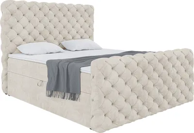 Produktbild von MEBLINI Boxspringbett mit Bettkasten - Gepolstert Doppelbett mit Matratze und Topper - Polsterbett mit Stauraum - Bett mit Kopfteil - Stauraumbett - DUKE - 180x200 - H3/Creme Samt
