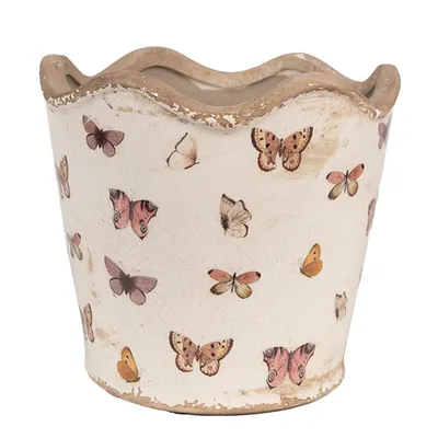 Produktbild von Clayre & Eef Innenblumentopf Ø 16x15 cm Beige Rosa Keramik Schmetterlinge