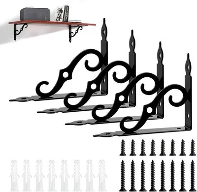 Produktbild von Ibenzoa® Robuste Metall-Regalträger im Vintage S-Design, 4 Stück, 19 cm, schwarz, Wandhalter für Regalbretter