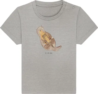 Produktbild von Mr. & Mrs. Panda Babyshirt Otter Kind 6. - 12. Monat - Heather Grey - Geschenk,  T-Shirt, Geburt, Kleinkind Shirt, Baby Baumwollshirt, Mama, Mutter, Kinder, Familie
