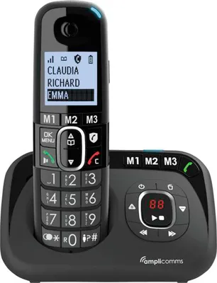 Produktbild von Amplicomms BigTel 1580 DECT-Mobilteil Freisprechen, für Hörgeräte kompatibel, Wahlwiederholung, Anrufbeantworter LED-Display (ATL1423341)