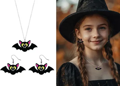 Immagine prodotto di Set di gioielli animali Halloween Bat Orecchini Collana Stile Gotico Accessorio carino, Colore: Multicolore
