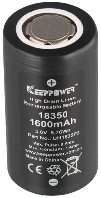 Zdjęcie produktu dla Bateria litowo-jonowa 18350, 1600 mAh, 3,6 V - 3,7 V, wymiary 35 x 18,3 mm, prąd rozładowania ciągły: 5A