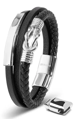 Produktbild von SERASAR Herren Armband 20cm Silber Männer Leder Herrenarmreif Armschmuck