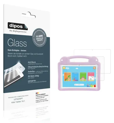 Produktbild von 2x Schutzfolie für LETGOSPT Kids Tablet 10.1 matt - Anti-Shock 9H Folie dipos Glass Kunststoffglas