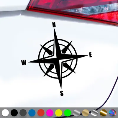 Produktbild von PantherPixel Windrose Aufkleber Kompass Berge Reisen Camping Sticker Auto Geschenkidee Farbe Schwarz