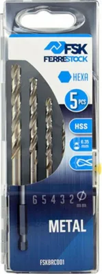 Obrázek produktu pro Sada vrtáků Ferrestock 2, 3, 4, 5, 6 mm do kovu Šestihranný