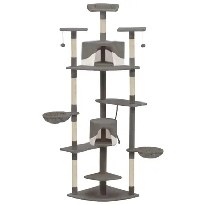 Image de vidaXL Arbre à chat avec colonnes à griffer en sisal 203 cm Gris et blanc