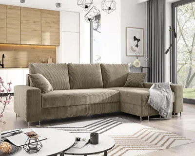 Produktbild von E-ZIMPAZ Sofa L-Form MORGAN Ecksofa mit Schlaffunktion Cord Sofa Polsterecke Eckcouch Wohnzimmersofa - Rechts Beige PS02