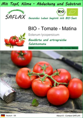 Produktbild von SAFLAX Garden to go - BIO - Tomate - Matina - Solanum lycopersicum - 10 Samen - Mit Topf, Klima - Deckel und Anzuchtsubstrat
