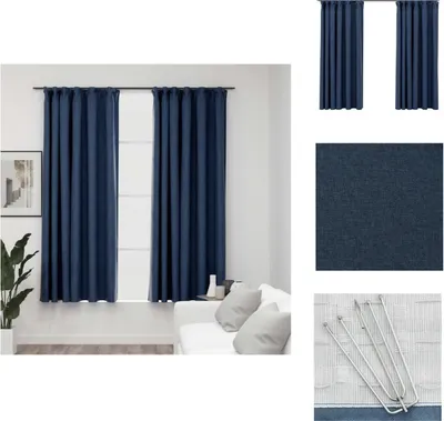 Image de vidaXL Rideaux occultants crochet aspect lin 2 pcs. Bleu 140x175 cm - Rideaux et voilages