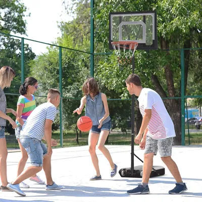 Produktbild von Basketballkorb Für Draußen Höhenverstellbarer Basketballständer Für Kinder Mit Rädern, Schwarz, 83 X 75 X 206-260 Cm