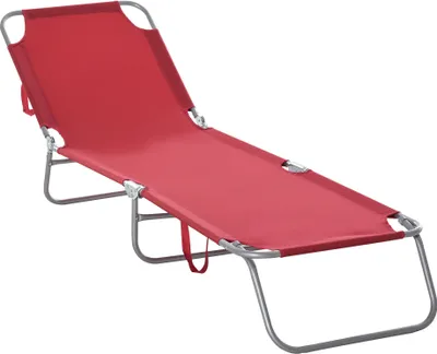 Produktbild von Outsunny Sonnenliege klappbar Gartenliege, Liegestuhl mit 5-Fach verstellbare Rückenlehne, wetterfeste Campingliege, bis 120 kg belastbar, Weinrot