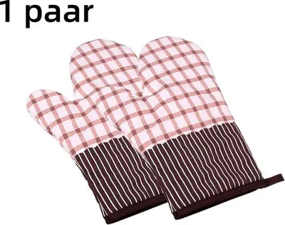 Obrázok produktu pre Uniqoos® rukavice do rúr, 1 pár, 28×18 cm – odolné voči teplu, extra hrubá bavlna, karovaný vzor, ružová farba, ochrana pred popáleninami, vhodné do mikrovlnnej rúry