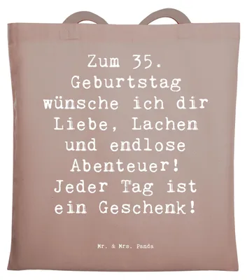 Produktbild von Mr. & Mrs. Panda dokumententasche Spruch 35. Geburtstag - Braun Pastell - Geschenk, Jutebeutel, Tasche, Schultasche, Meilenstein, Shopping, Happy Birthday, Liebe, feiern