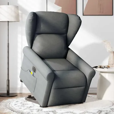 Produktbild von vidaXL Elektrischer Massagesessel mit Aufstehhilfe Dunkelgrau Stoff