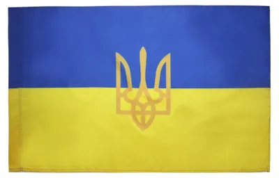 Ukraine-Flagge mit Wappen 150x90 cm Polyester 100D Hülse