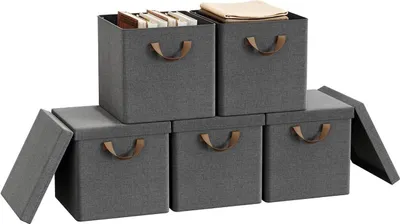 Produktbild von WOLTU Faltbare Aufbewahrungsboxen 5 Stück, mit Deckel Metallrahmen, Mehrzweck : Grau 26L(30x30x29 cm) Farbe: Grau Größe: 26L(30x30x29 cm)
