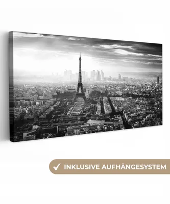 Produktbild von MuchoWow® - Leinwandbilder - Paris - Skyline - Eiffelturm - Stadt - Wolken, Wandbild, Wanddeko Bilder Wohnzimmer, 40x20 cm