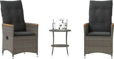Image de vidaXL Ensemble Bistro 3 pièces avec coussins Gris Poly Rattan