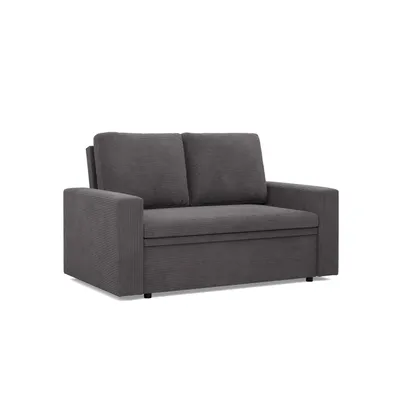 A dark gray sofa with a corduroy texture is shown against a white background.