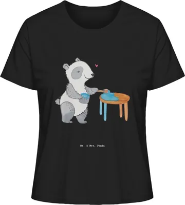 Produktbild von Mr. & Mrs. Panda Oberteil Damen Panda Möbel restaurieren Größe S - Schwarz - Geschenk, Baumwoll T-Shirt, Kurzarmshirt, Restaurator, Basic, Shirt, Antike, Handwerk