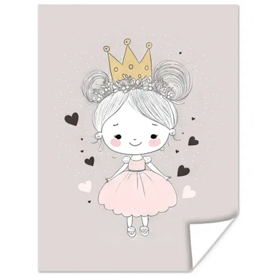 Produktbild von MuchoWow® Poster Prinzessin - Mädchen - Herzen - Krone - Rosa 60x80 cm - Schlafzimmer Dekoration