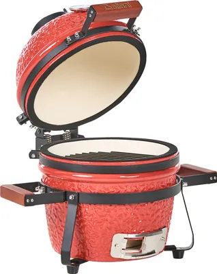 Produktbild von BELIANI Holzkohlegrill Rot aus Keramik Kamado Stil mit Deckel Thermometer Grillrost Outdoor BBQ Gartenzubehör