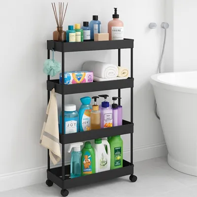 Immagine prodotto di Carrello portaoggetti intelligente a 4 ripiani - Organizer mobile per cucina e bagno