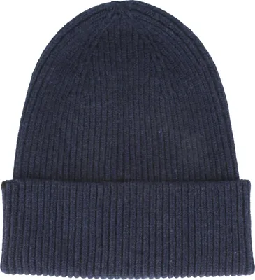 Strickmütze mit Umschlag aus feiner Merinowolle von Hut-Breiter in blau