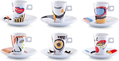 Immagine prodotto di Set di tazze ZELLER con piattino 6 pz. in porcellana, motivo viso 50ml