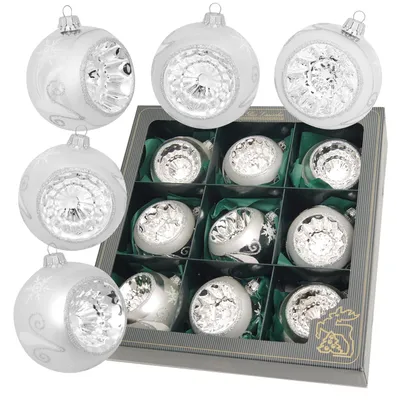 Produktbild von Krebs Glas Lauscha Reflexsortiment - 9 Adventskugeln in silber 8cm
