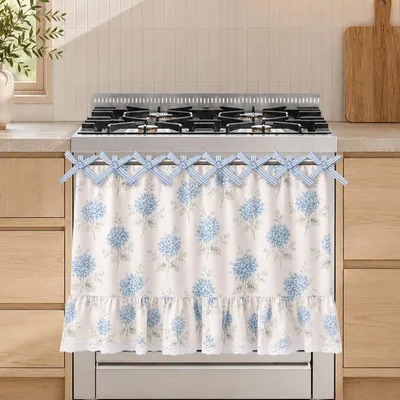 Ofen-Rauchschutzvorhang mit Schleifenband, 75,5x55 cm, Blau