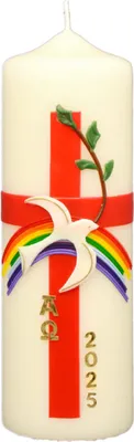 Produktbild von Osterkerze Kreuz, Regenbogen, Taube, Zweig, A und O, Jahreszahl 220 x Ø 70 mm
