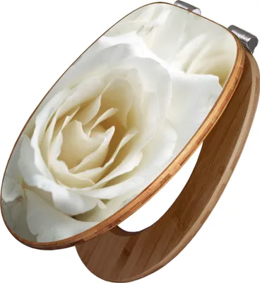 Zdjęcie produktu dla banjado Design deska sedesowa bamboo soft close - White Roses - deska sedesowa z funkcją soft close drewniana / wysokiej jakości bambusowa deska sedesowa do wszystkich popularnych toalet [TDB2 10108]